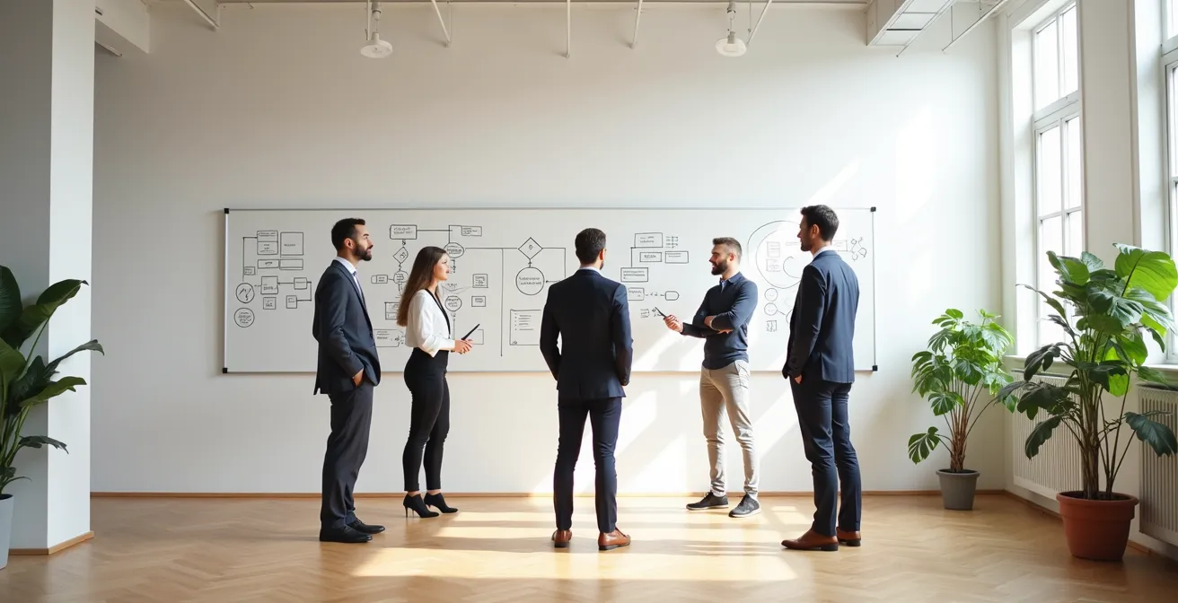 Agiles Stand-up Meeting mit funktionsübergreifenden Teams