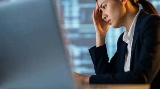 Geschäftsperson verlässt frustriert einen digitalen Raum innerhalb von Sekunden