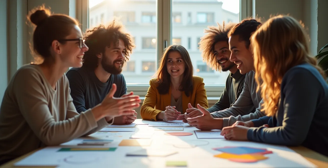 Visualisierung eines positiven Brand-Ambassador-Programms mit engagierten Mitarbeitern