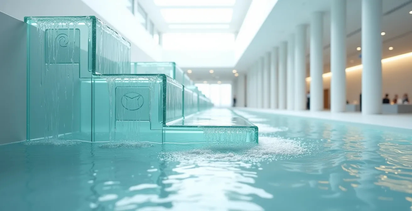 Wasserkaskade aus digitalen Inhalten fliesst über verschiedene Marketing-Plattformen