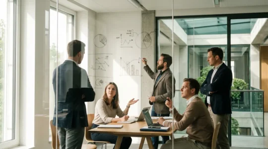 Vertriebsteam plant strategische Content-Formate für erfolgreiche Zweitgespräche im B2B-Bereich