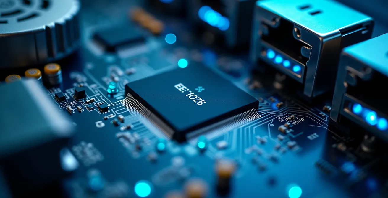 Makroaufnahme von Serverhardware mit Fokus auf deutsche und europäische Sicherheitsstandards