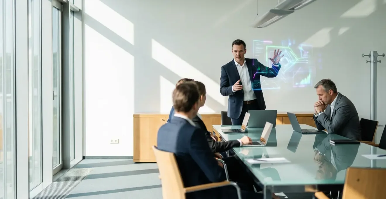 Führungskraft präsentiert wichtige Marketing-KPIs vor CEO für Budgetgenehmigung