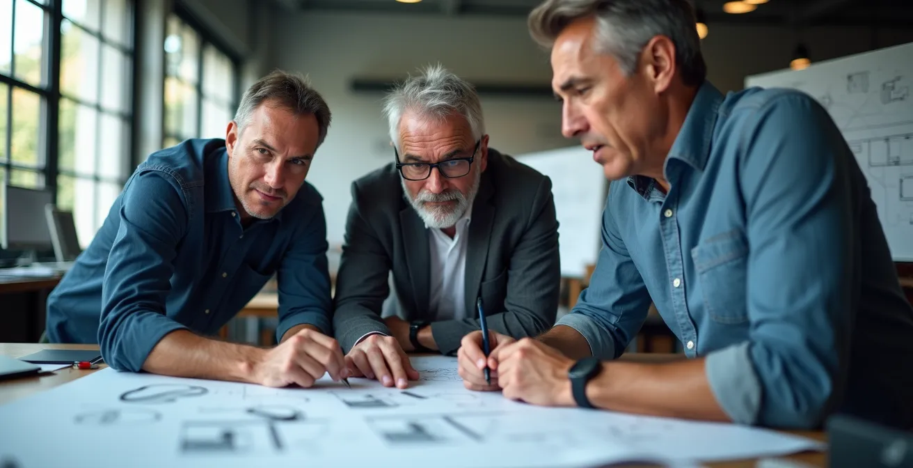 Ingenieure definieren Markenwerte durch technische Spezifikationen in einem Workshop