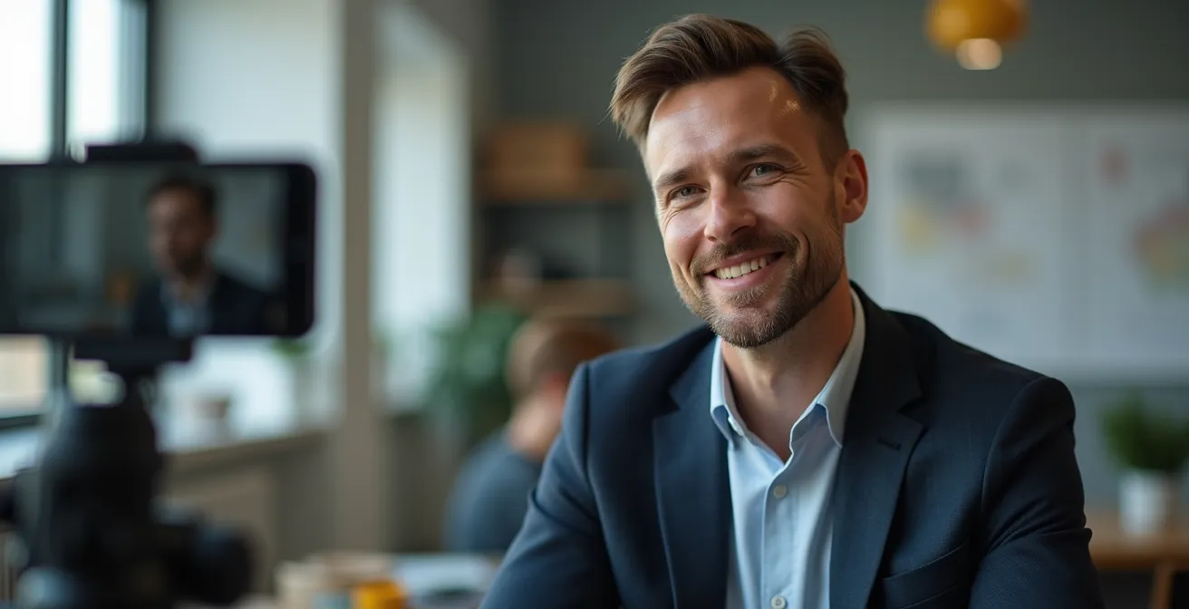 Professioneller iPhone-Interview-Aufbau im deutschen Büroumfeld