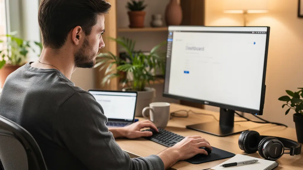 Moderner Arbeitsplatz mit Bildschirm zeigt Video-Export-Workflow Moderner Arbeitsplatz mit Bildschirm zeigt Video-Export-Workflow